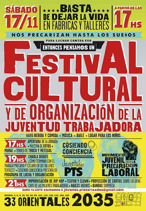 Sábado 17: Festival cultural y de organización de la juventud trabajadora