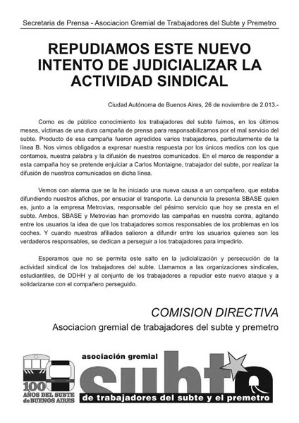 Subte: contra los planes de Macri, fortalezcamos la organización de los trabajadores