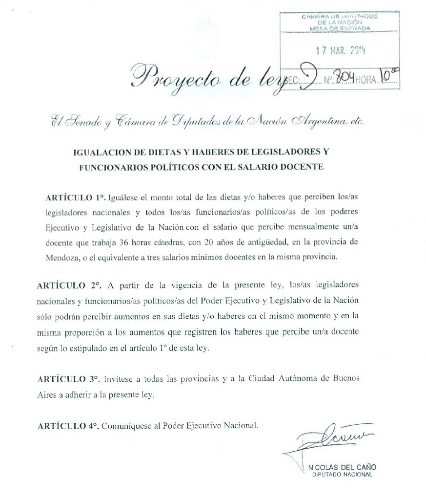 Diputados del Frente de Izquierda presentan proyecto para que legisladores y funcionarios políticos ganen igual que un docente