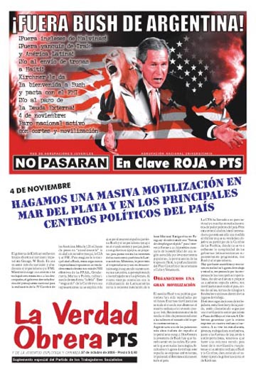 La Verdad Obrera Nro. Suplemento especial Fuera Bush de la Argentina