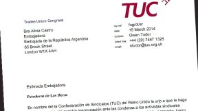 Confederación Sindical envía carta a la embajadora argentina